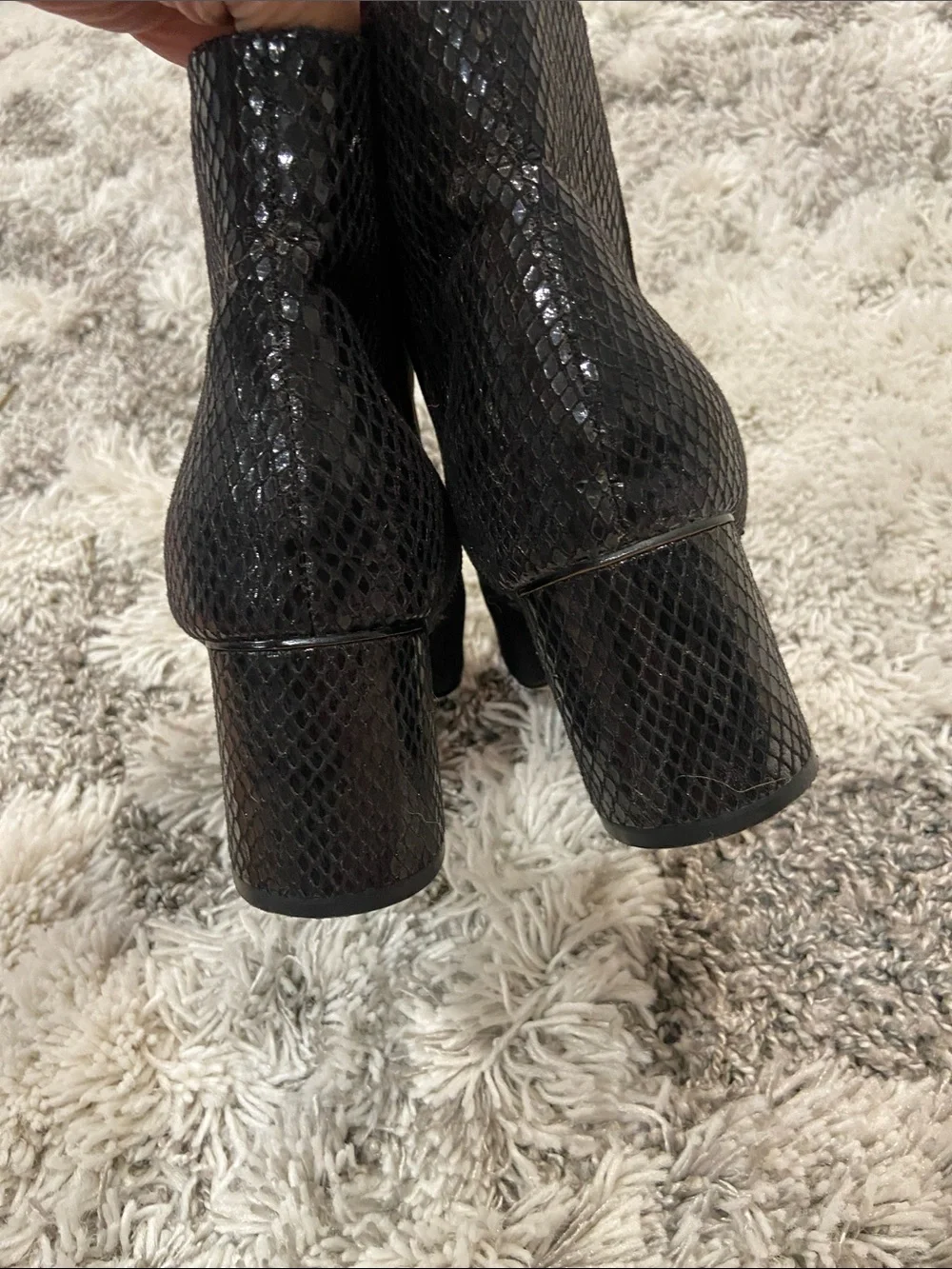 XOXO Black Suede Ankle Boots with Textured Heel Detail. Size 6.5 M